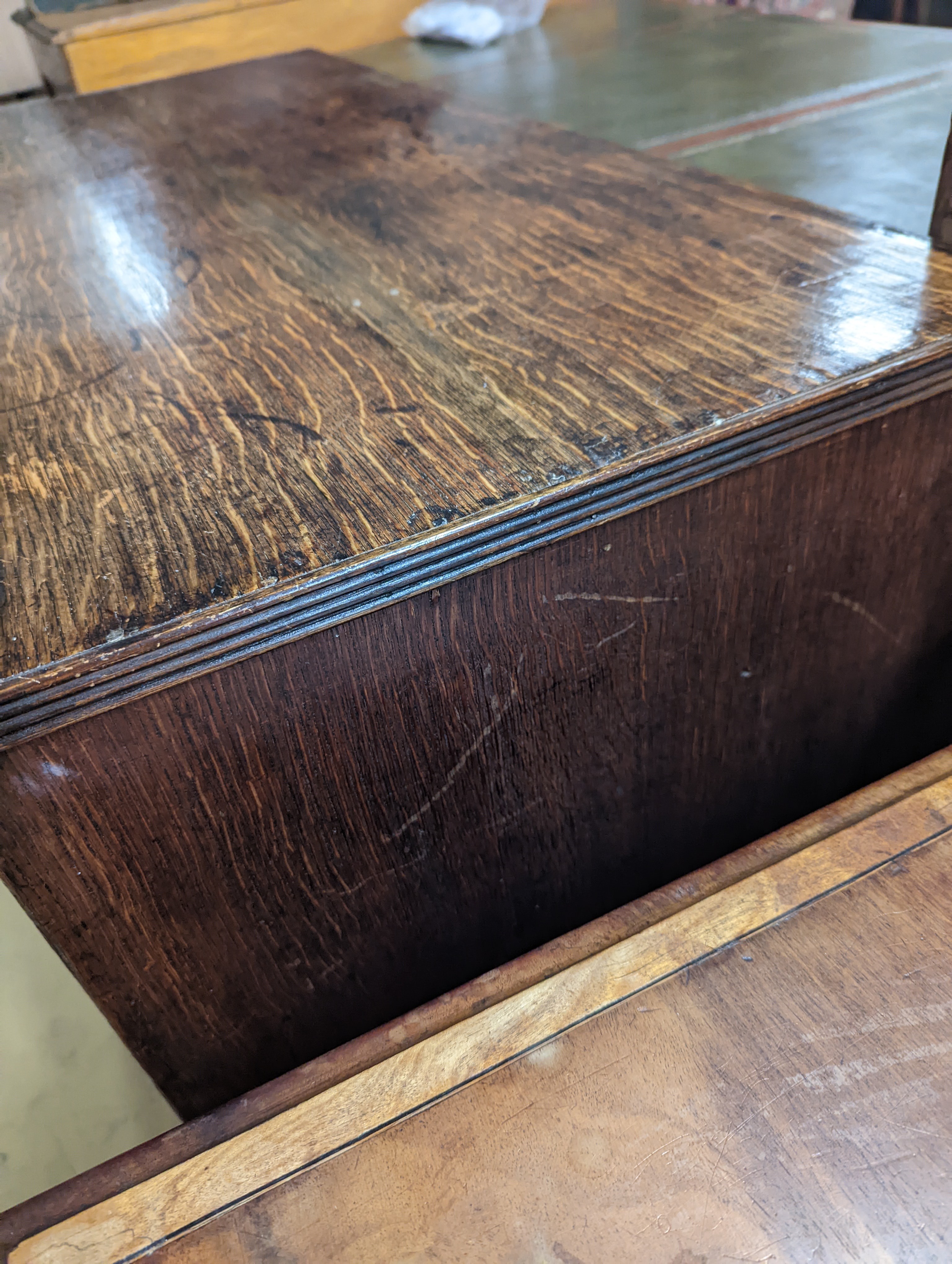 A George III oak three drawer chest, width 106cm, depth 48cm, height 87cm